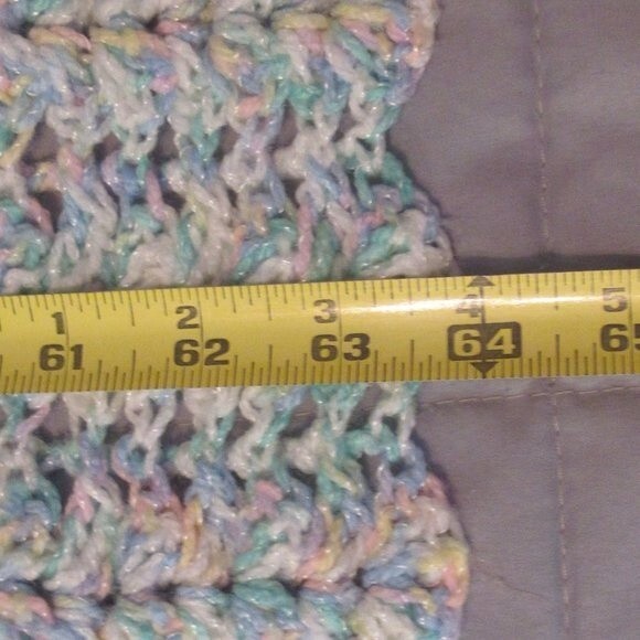 Handmade Crochet Afghan Throw Baby Blanket 47x64 Pink Blue Green Scalloped Ends - Picture 6 of 6